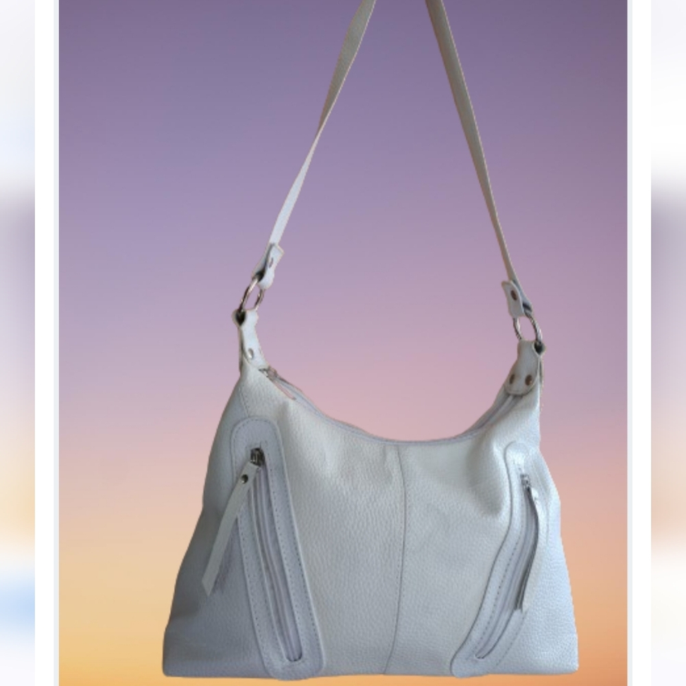 Genuine Leather Shoulder Bag White/Light cream